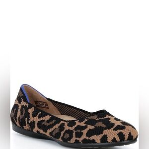 Rothy's Tan and Black Leopard Flats with Blue Trim